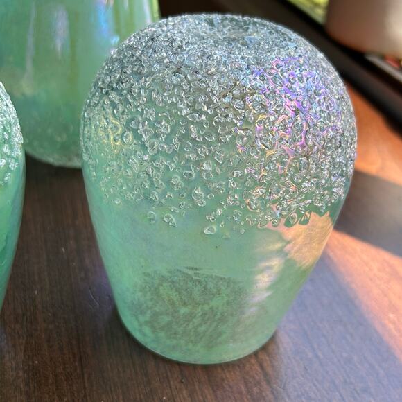 3 IRIDESCENT SEAGREEN Hard Glass WATERSCAPE VASE Candle Holder Handcrafted - Picture 3 of 10